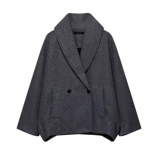Damen Boxy-Wollmix-Cape-Mantel mit weitem Schalkragen und doppelter Knopfleiste Shop Nory
