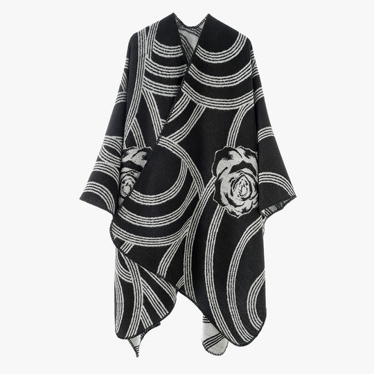 Damen Jacquard-Capeponcho mit Rosenmotiv und offener Front Shop Nory