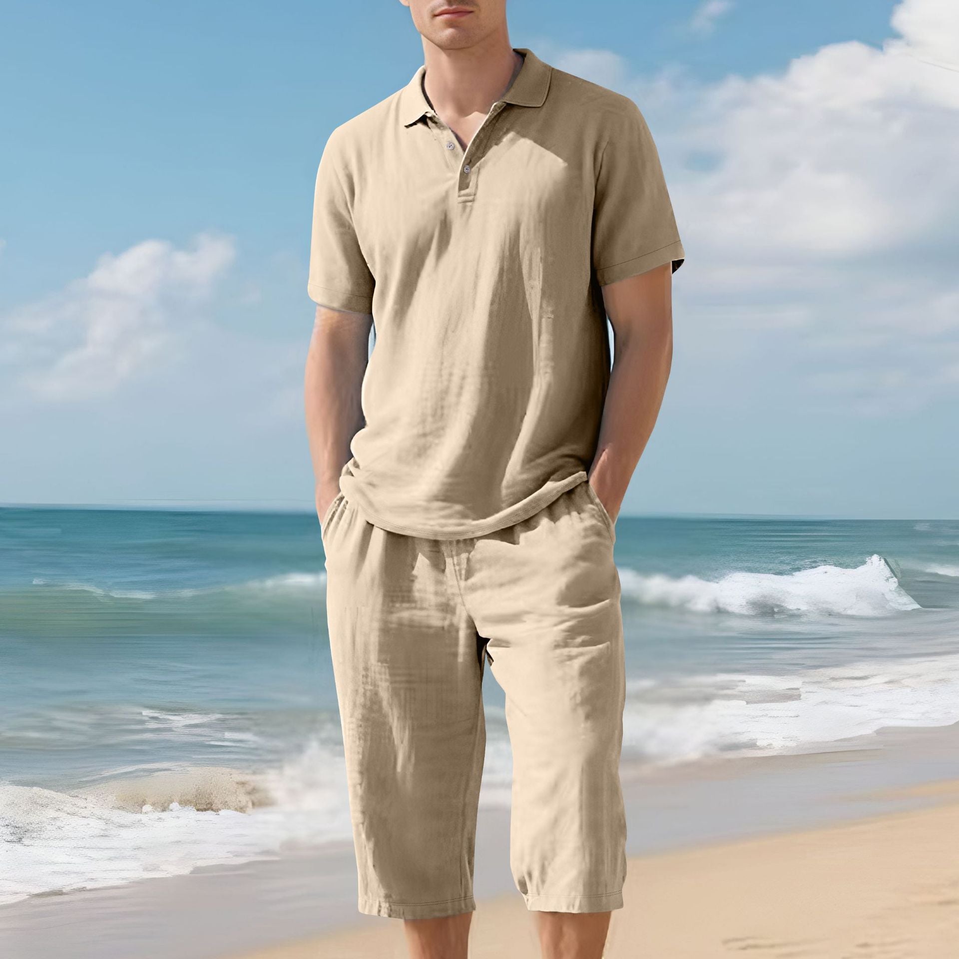 Herren nan leichtes Polo- und Bermuda-Set aus seidigem Baumwolljersey