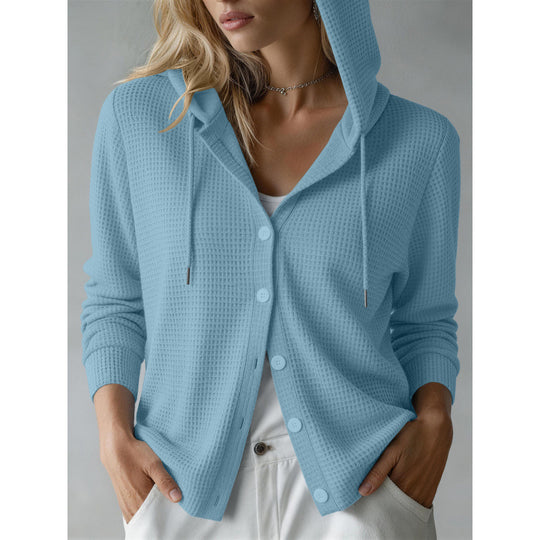 Damen Kapuzen-Strickjacke mit Waffelstruktur und Knopfleiste Shop Nory