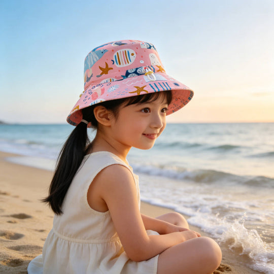Unisex nan Kinder-Sonnenhut mit Wendemotiv, Kinnband und hohem UV-Schutz  Shopnory