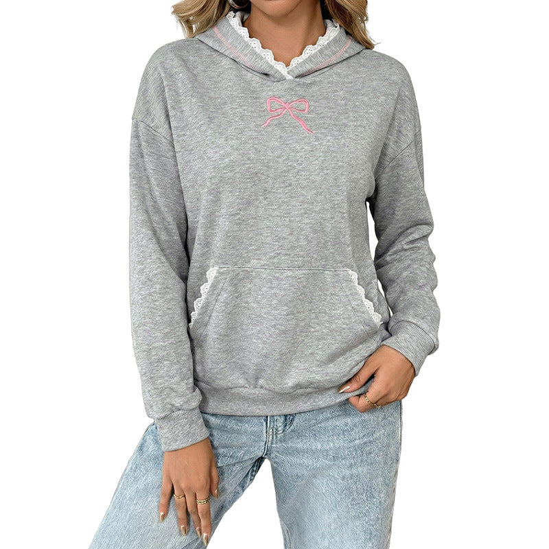 Damen Lässiger Kapuzenpullover mit Spitzeneinsätzen und Kängurutasche Shop Nory