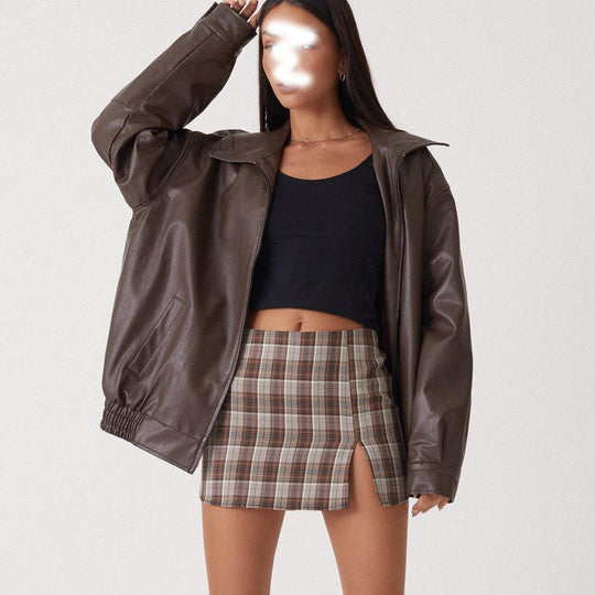 Damen Oversize Kunstleder Blouson mit Reißverschluss und elastischem Saum Shop Nory