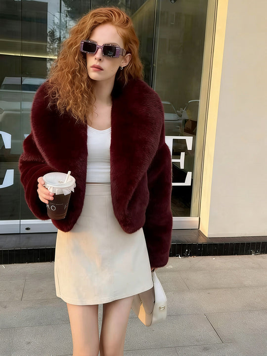 Damen Kurze Voluminöse Hochflor-Faux-Fur-Bolerojacke mit Boxy-Silhouette Shop Nory