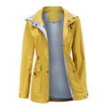 Damen Wetterfeste Regenjacke mit verstellbarem Kapuzenkragen und Taillenzug