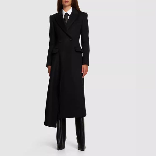 Damen Maxilanger Asymmetrischer Doppelreihiger Blazer‑Mantel mit betonter Schulter Shop Nory