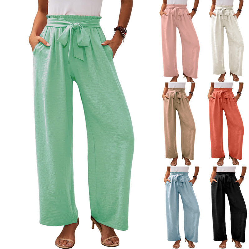 Damen Paperbag-Hose mit weitem Bein, elastischer Taille und Bindegürtel Shop Nory