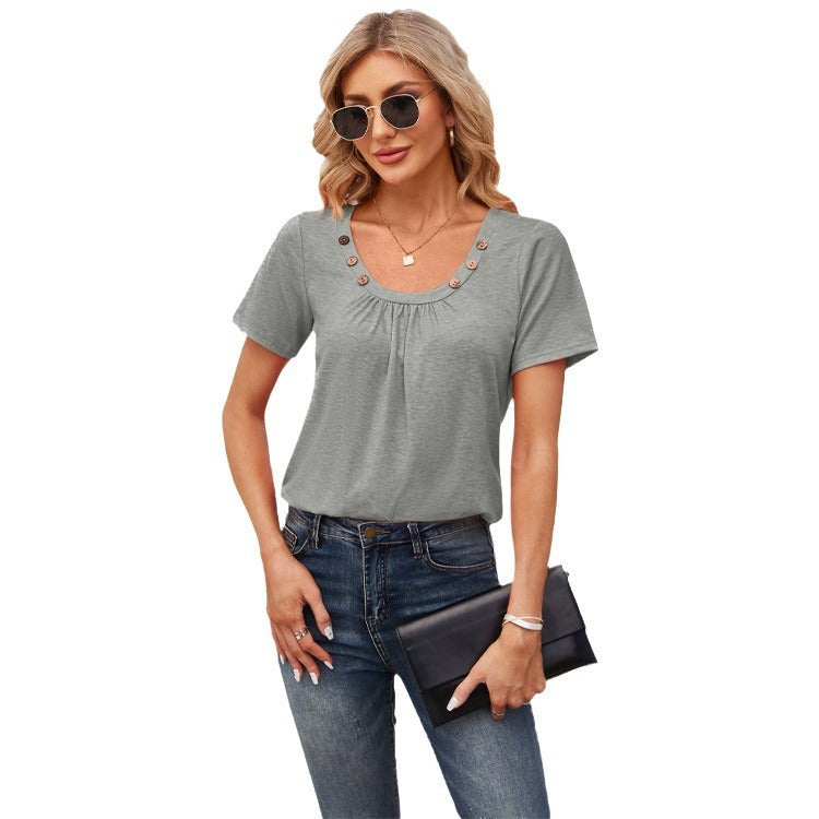 Damen Freizeit T-Shirt mit dekorativen Knöpfen