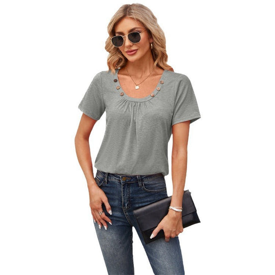 Damen Freizeit T-Shirt mit dekorativen Knöpfen