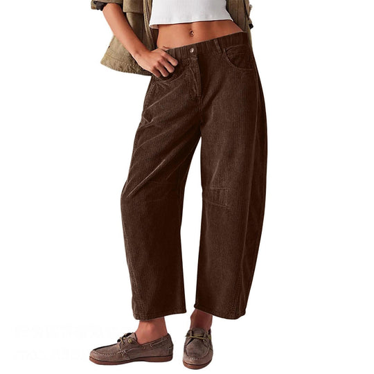 Damen Weite Cordhose mit hoher Taille, Cropped-Bein und Eingriffstaschen Shop Nory