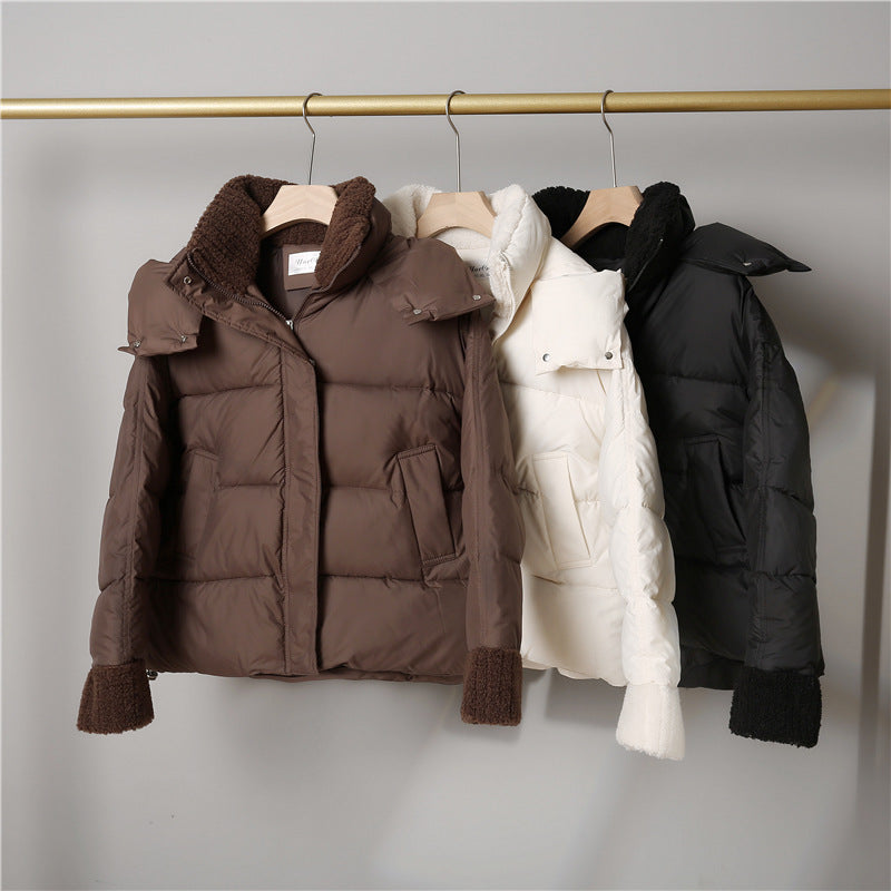 Damen nan wattierte Kurzjacke im Boxy-Schnitt mit Sherpa-Kragen und verstellbarem Tunnelzugsaum Shop Nory
