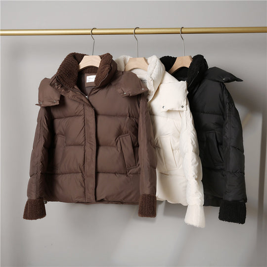 Damen nan wattierte Kurzjacke im Boxy-Schnitt mit Sherpa-Kragen und verstellbarem Tunnelzugsaum Shop Nory