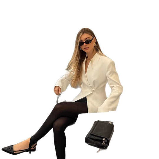 Damen Asymmetrischer taillierter Blazer-Mantel mit One-Button-Verschluss Shop Nory