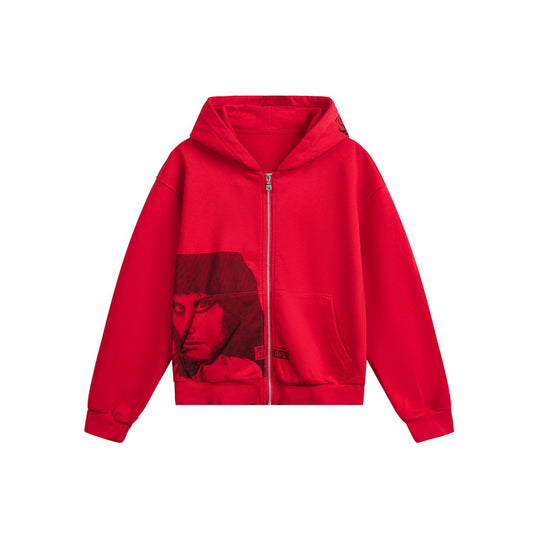 Unisex Kapuzen-Zipjacke im Boxy‑Cut mit großflächigem Portrait-Print Shop Nory