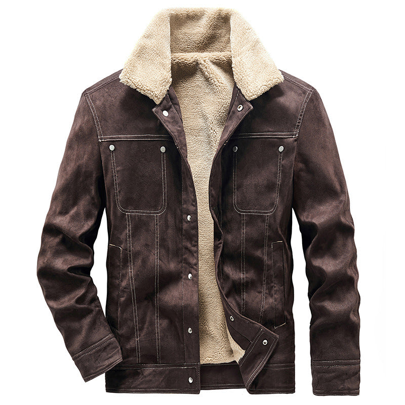 Herren Gefütterte Truckerjacke in Wildlederoptik mit Sherpa-Kragen Shop Nory