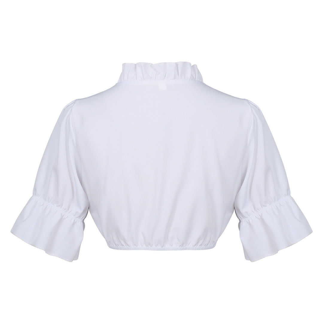 Damen nan Spitzenbolero Bluse mit Stehkragen, 3/4 Ärmeln und Bindeband Shop Nory