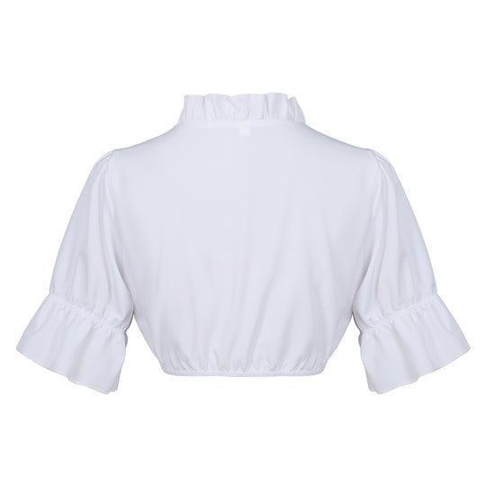 Damen nan Spitzenbolero Bluse mit Stehkragen, 3/4 Ärmeln und Bindeband Shop Nory