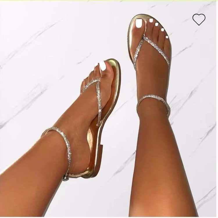 Damen Glamouröse Zehentrenner-Sandalen mit funkelnden Strass-Elementen