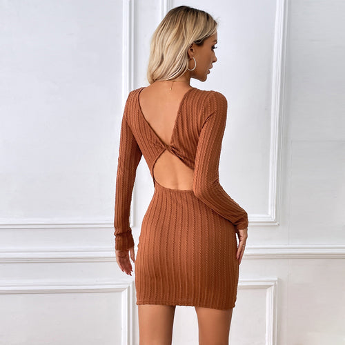 Damen figurbetontes geripptes Langarm‑Minikleid mit Rundhalsausschnitt und formendem Stretch-Jersey Shop Nory