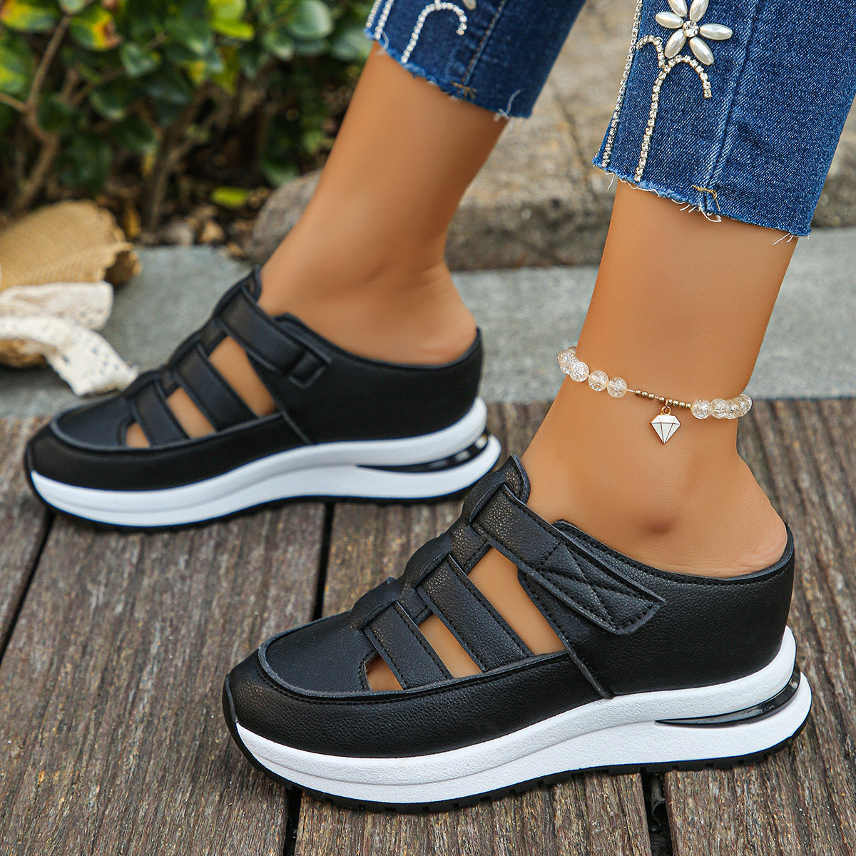 Damen Sportliche Wedge-Sandaletten mit verstellbaren Riemen und rutschfester Sohle