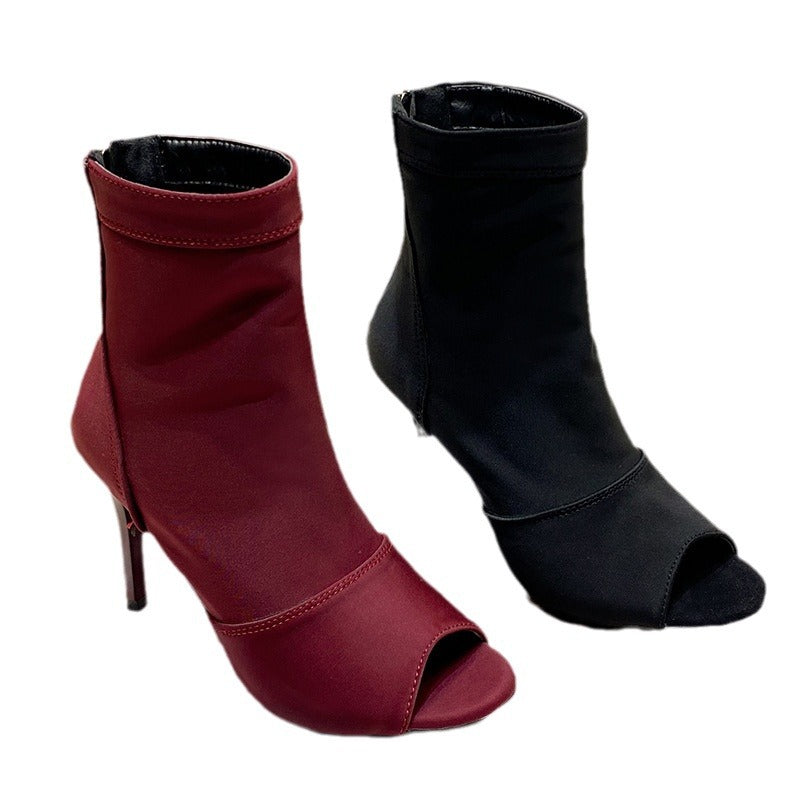 Damen Offene Zehenstiefelette mit Stretchschaft und schmalem Stilettoabsatz Shop Nory