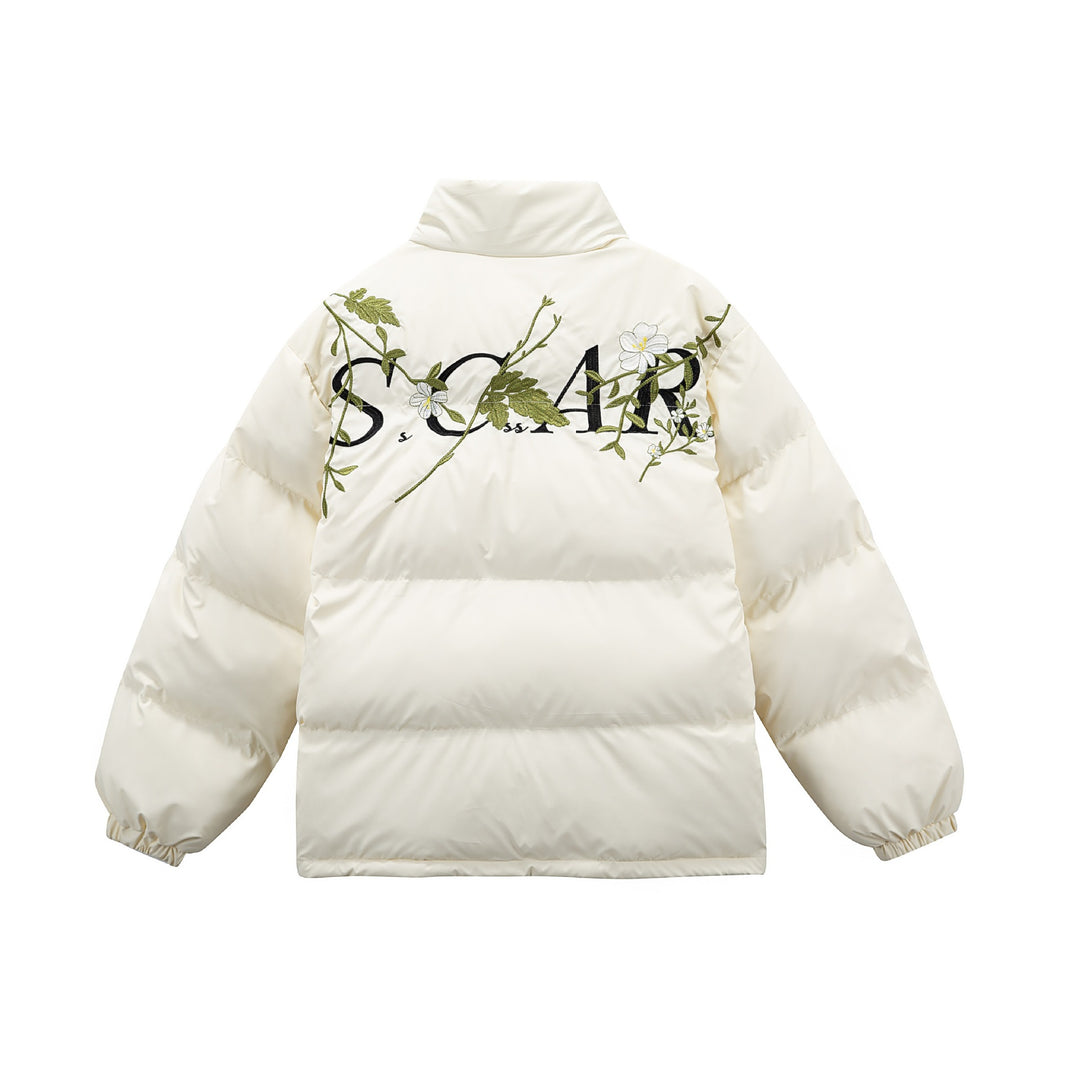 Damen Gepolsterte Oversize-Steppjacke mit Stehkragen und Blumenstickerei Shop Nory