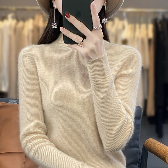 Damen Schlanker Feinstrick-Mockneckpullover aus feinem Angora‑Mix Shop Nory