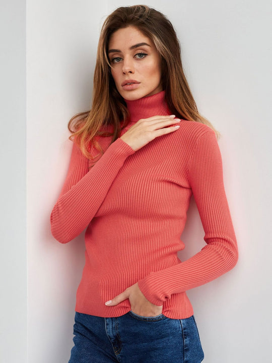 Damen Figurbetonter Rippstrick-Rollkragenpullover Shop Nory