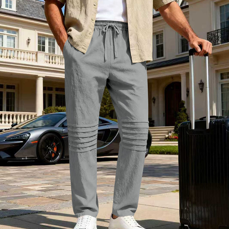 Herren Leinenoptik-Loungehose mit Tunnelzug elastischem Bund und abgesteppten Kniepanelen Shop Nory
