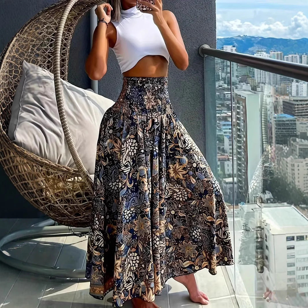Damen Maxirock mit hohem Smokbund und floraler Paisley‑Optik Shop Nory
