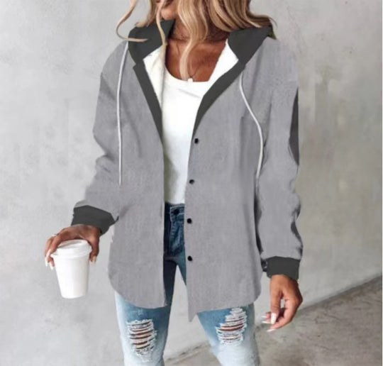 Damen Kapuzencardigan mit Streifen und Druckknopfblende Shop Nory