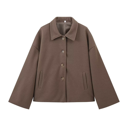 Damen Kurzjacke im Boxy‑Schnitt aus Wollmix mit Hemdkragen und verdeckter Knopfleiste Shop Nory
