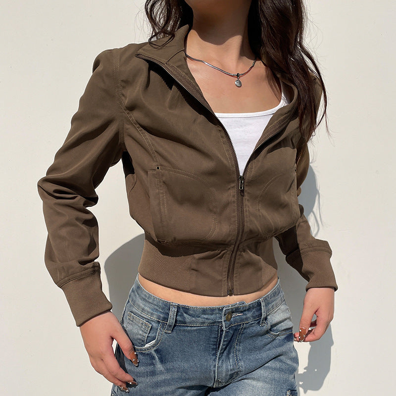 Damen nan taillierte Kurzjacke mit Stehkragen, durchgehendem Reißverschluss und elastischem Bund Shop Nory