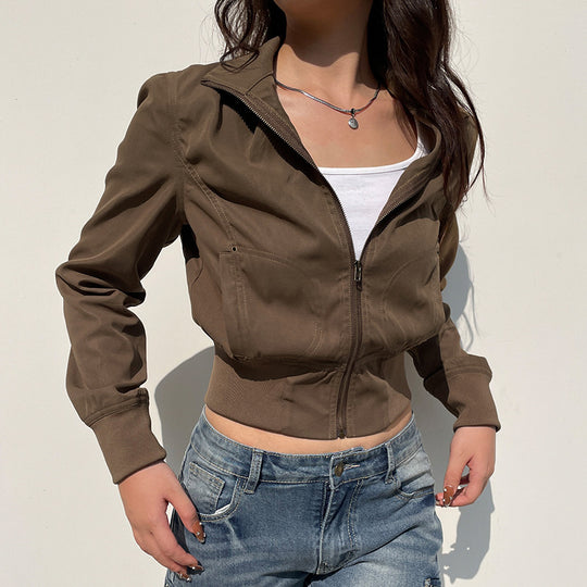 Damen nan taillierte Kurzjacke mit Stehkragen, durchgehendem Reißverschluss und elastischem Bund Shop Nory