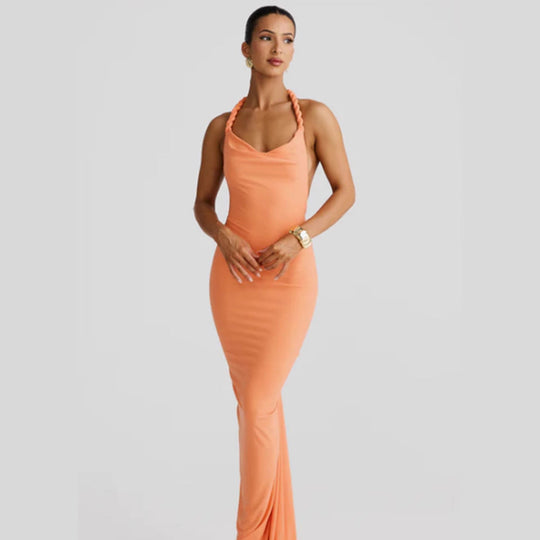 Damen figurbetontes Abendkleid mit elegantem Halterdesign und schwingendem Saum Shopnory