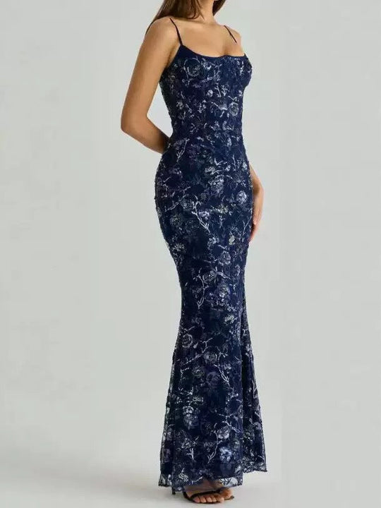 Damen nan elegantes besticktes Abendkleid mit Korsettoberteil und transparentem Spitzenüberzug