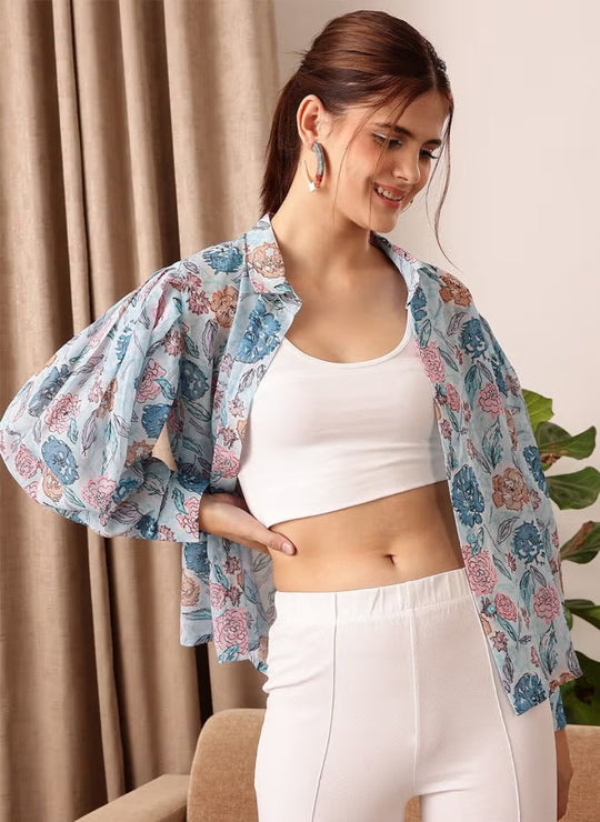 Damen Leichte Chiffon-Bluse mit floralem Allover-Print und Ballonärmeln Shop Nory
