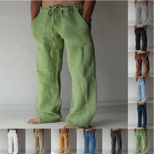Herren Leinenhose mit weitem Schnitt Kordelzug und Seitentaschen Shop Nory
