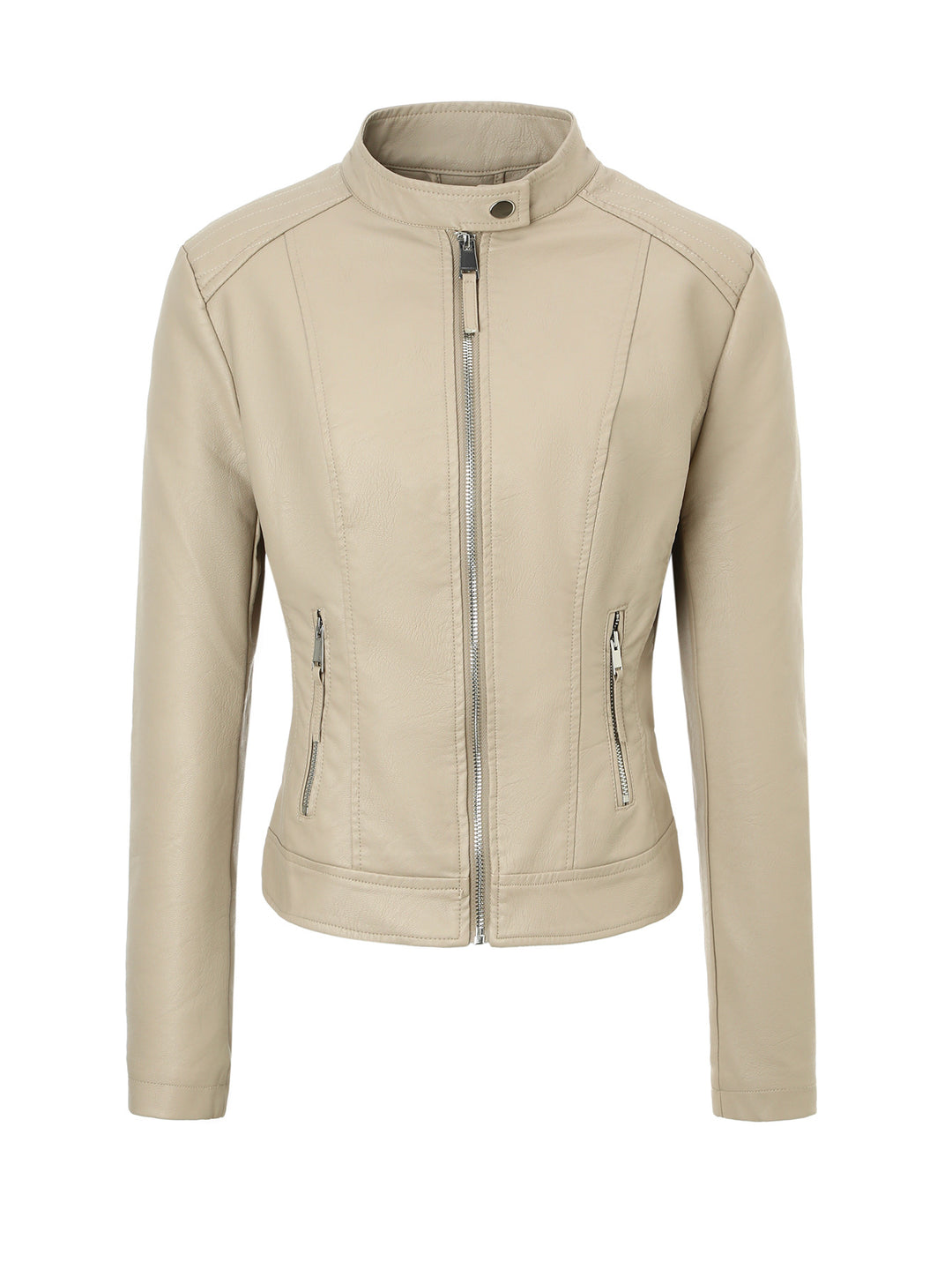Damen Slim-Fit Biker-Lederjacke mit Stehkragen Shop Nory