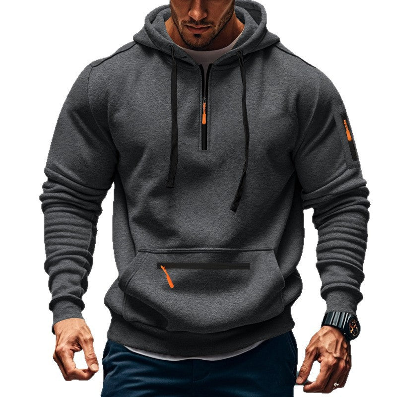 Herren nan technischer Half-Zip Hoodie mit Kängurutasche, Ärmeltasche und Reißverschluss-Details Shop Nory