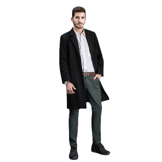 Herren Zeitloser langer Wollmantel mit schmalem Revers und Zweiknopf‑Verschluss Shop Nory