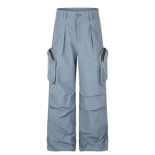 Damen weit geschnittene Cargo-Palazzo-Hose mit hoher Taille, Reißverschluss‑Taschen und Lagenpaneelen Shop Nory