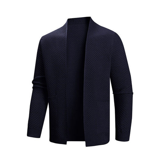 Herren offener Waffelstrick-Cardigan mit Schalkragen, aufgesetzten Taschen und gerippten Bündchen Shop Nory