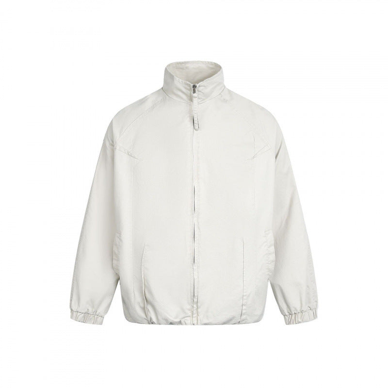 Herren Minimalistische Nylon-Bomberjacke mit Stehkragen, Raglanärmeln und gerafftem Saum Shop Nory