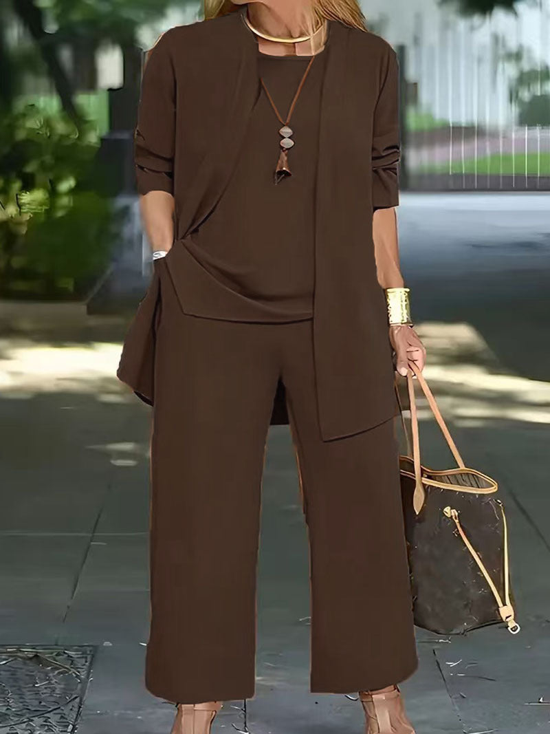 Damen Elegantes Zweiteiler-Set mit offenem Longcardigan, ärmellosem Top und weiter Palazzo-Hose Shop Nory