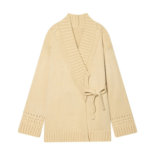 Damen Wickelcardigan mit Schalkragen, Grobstrick und Bindegürtel Shop Nory