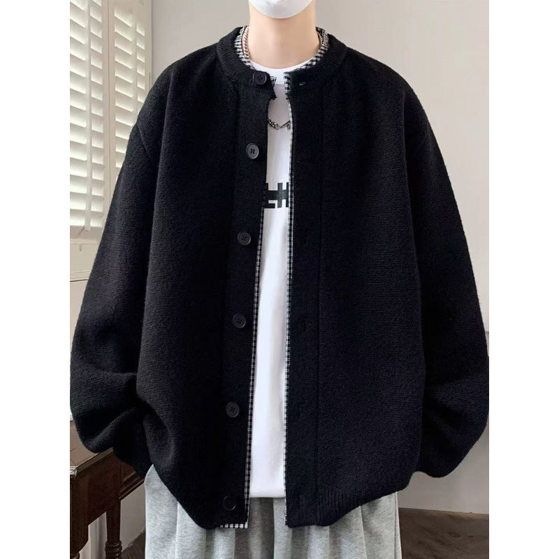 Herren Oversized Strickjacke im Bomberstil mit Rundhals und Knopfleiste Shop Nory