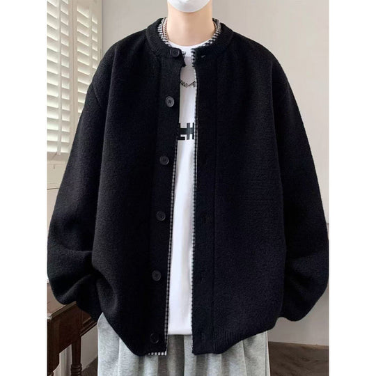 Herren Oversized Strickjacke im Bomberstil mit Rundhals und Knopfleiste Shop Nory
