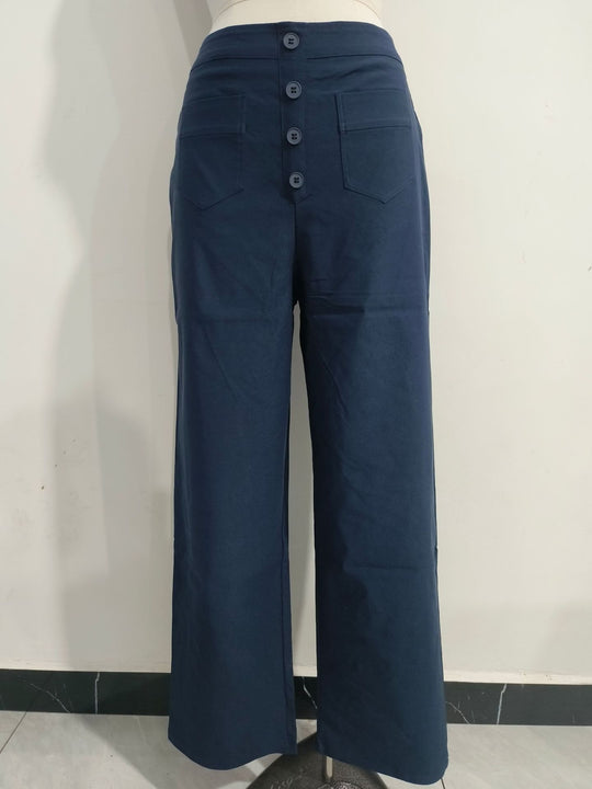 Damen Hochtaillierte weite Hose mit Knopfleiste und aufgesetzten Taschen Shop Nory