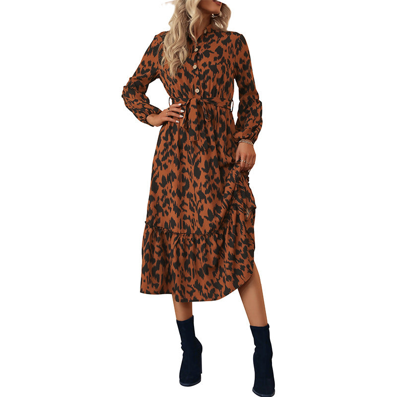 Damen Midi-Kleid mit Gürtel und floralen Akzenten Shop Nory